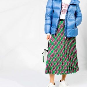 Moncler Women's Green Pleated Check Nylon Skirt